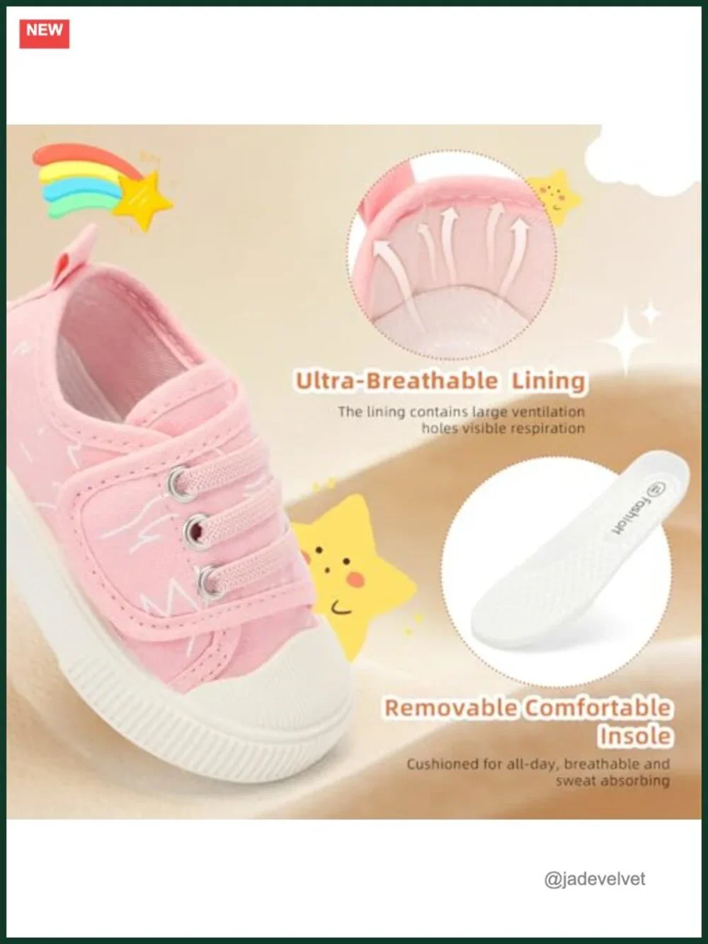 Toddler Walking Sneakers - Hook & Loop Closure, Non-Slip Sole, Anti-Collision